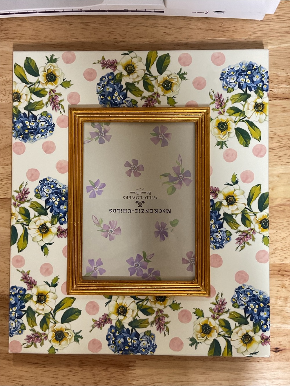 Mackenzie-Childs Gold & Floral Picture Frame - Cream Floral frame